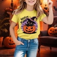 thumbnail image 2 of Oiyii Cute Halloween Black Cat Graphic T Shirt for Infant Girls Crew Neck Tee Shirt Summer Short Sleeve Top,Yellow, 2 of 4