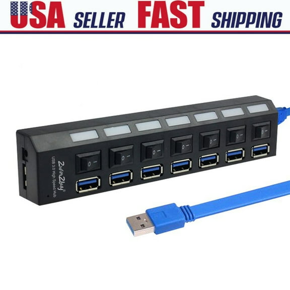 IC ICLOVER 7 Port USB 3.0 Hub PC Laptop PS4 Controller on/off Switch High Speed Splitter Expansion Power Adapter