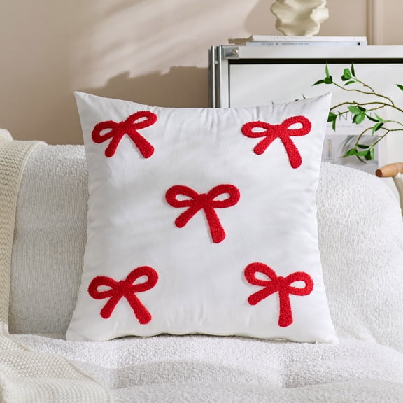 JHEHF Bow Throw Pillow Covers Valentine's Day Room Decor 18x18inch Bowknot Embroidered Jacquard Pillowcases Room Decor for Bed Sofa Couch Living Room