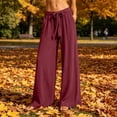 thumbnail image 2 of Npasoilc Drawstring Elastic Waist Pants for Women Linen Blend Solid Color Pocket Summer Trousers,Wine, 2 of 6