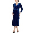 thumbnail image 2 of INSPIRE CHIC Velvet Wrap Dress for Women's V Neck Wedding Guest Cocktail Party Maxi Dresses XL Blue, 2 of 6