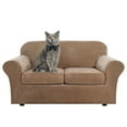 thumbnail image 2 of SHANNA Sofa Covers Stretch Velvet Couch Covers with Seperate Seat Cushion Covers, Armchair /Loveseat / Sofa Slipcovers (Light Brown, Loveseat Cover), 2 of 8