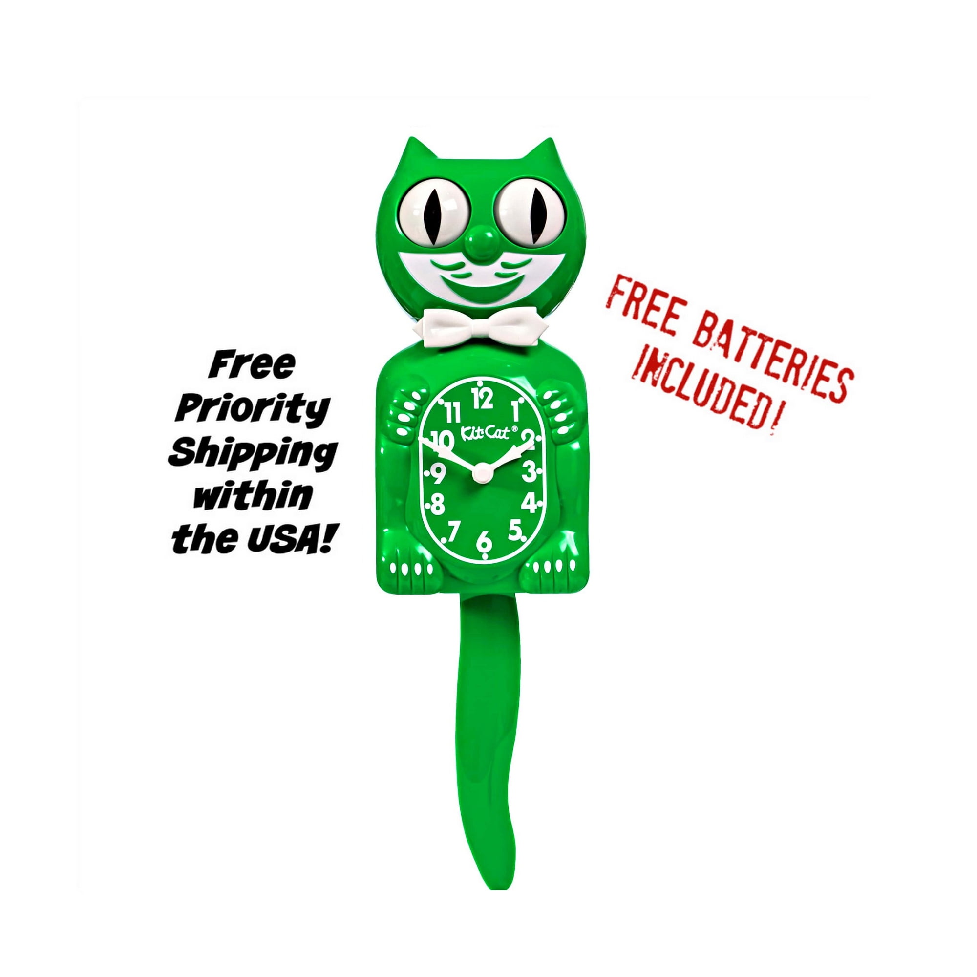 Classic Green Kit Cat Clock 15.5" Free Batteries Made in the USA