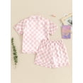 thumbnail image 5 of Toddler Boys Girls Summer 2PCS Pajama Sets Lapel Checkerboard Print Short Sleeve Lapel Shirt Top Elastic Shorts Kids Sleepwear Summer Outfits, 5 of 9