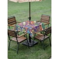 thumbnail image 4 of Outdoor Tablecloths with Umbrella Hole & Zipper, Colorful Ethnic 54x54 Inch Square Tablecloths, Modern Abstract National Geometric Purple Waterproof Table Cloth, Patio/Pool/Picnic Table Covers, 4 of 8