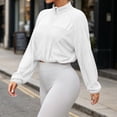 thumbnail image 6 of Inverlee Women's Stand Collar Mesh Zip Up Cropped Athletic Jacket Lightweight Breathable Windbreaker Trendy Solid Gym Runing Outwear White L, 6 of 7