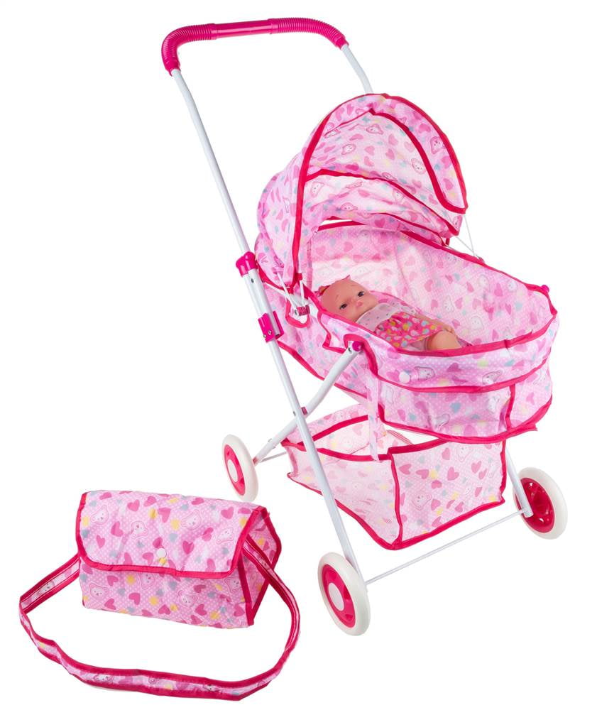 2Pc Deluxe Toy Pram for Baby Dolls Set