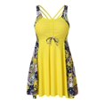 thumbnail image 3 of ibiyuan Plus Size Swimsuit Cover Up 2 Piece Tummy Control Bathing Suit Floral Flowy Swim Tops with Short Swimwear Color Block Womens Plus Size Swimsuit,Yellow, 3 of 6