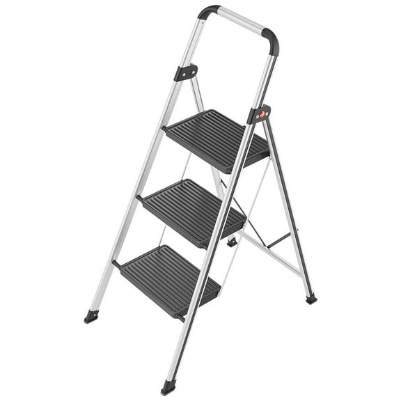 Open Box Hailo Folding Step Stool, Non-Slip 3 Step Ladder for Home, K71, Silver