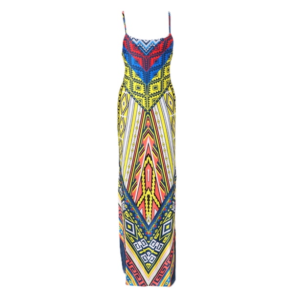 Vestido Largo Floral Sunnimix para Mujer Cuello Redondo Sin Espalda Amarillo