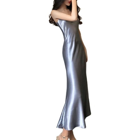 

Douhoow Women Satin Sleeveless Nightgowns Dress Summer V-Neck Long Dress Suspender Dresses