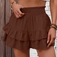 thumbnail image 2 of GIPQJK Womens Linen Shorts Vacation Casual Wide Leg Skirt Shorts Elastic Waist Ruffle Trendy Comfy Outfits,Coffee 2XL, 2 of 5