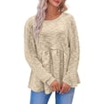 thumbnail image 2 of ClodeEU Women's Long Sleeve Crewneck Empire Waist Shirts,Loose Fit Pleated Flowy Tunic Tops Beige,Womens Plus XXXXL, 2 of 5
