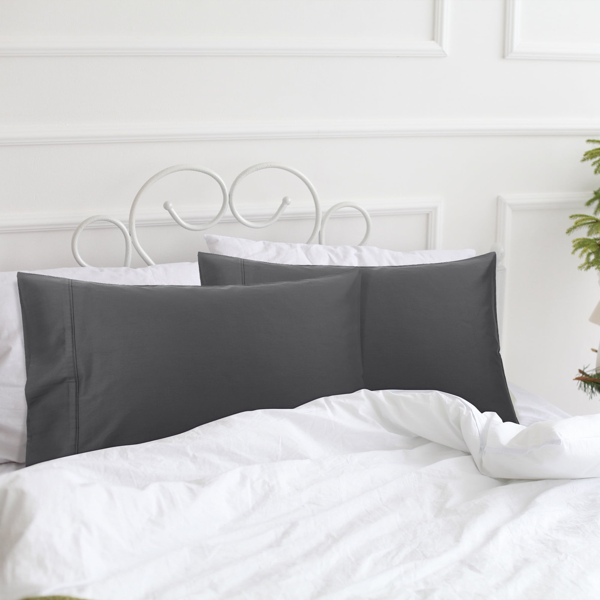 Unique Bargains Pillowcase Set of 2, Cotton with Envelope Dark Gray Standard