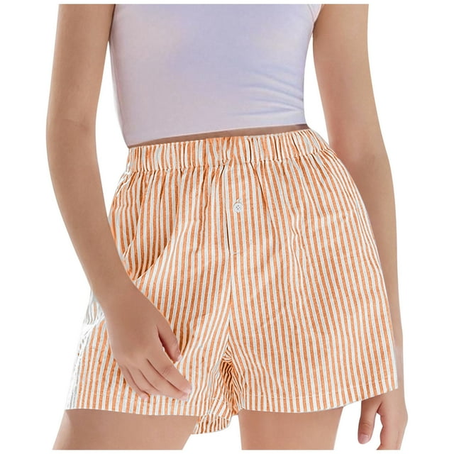 yoeyez Girls Shorts Size 10-12,Teen Girls Summer Striped Print Shorts Elastic Waist Buttons Short Pants Workout Stretch Basic Sweatpants for 5-6 Years