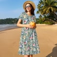 thumbnail image 4 of Picia Rose Flowers Pattern Women's Short Sleeve Summer Dress Pleated Loose Swing Knee Length Short Sleeve Swing Dresses, 4 of 6