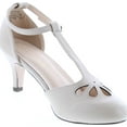thumbnail image 7 of Chase & Chloe New Kimmy-36 Women's Teardrop Cut Out T-Strap Mid Heel Dress Pumps, Nude PU, 10, 7 of 7