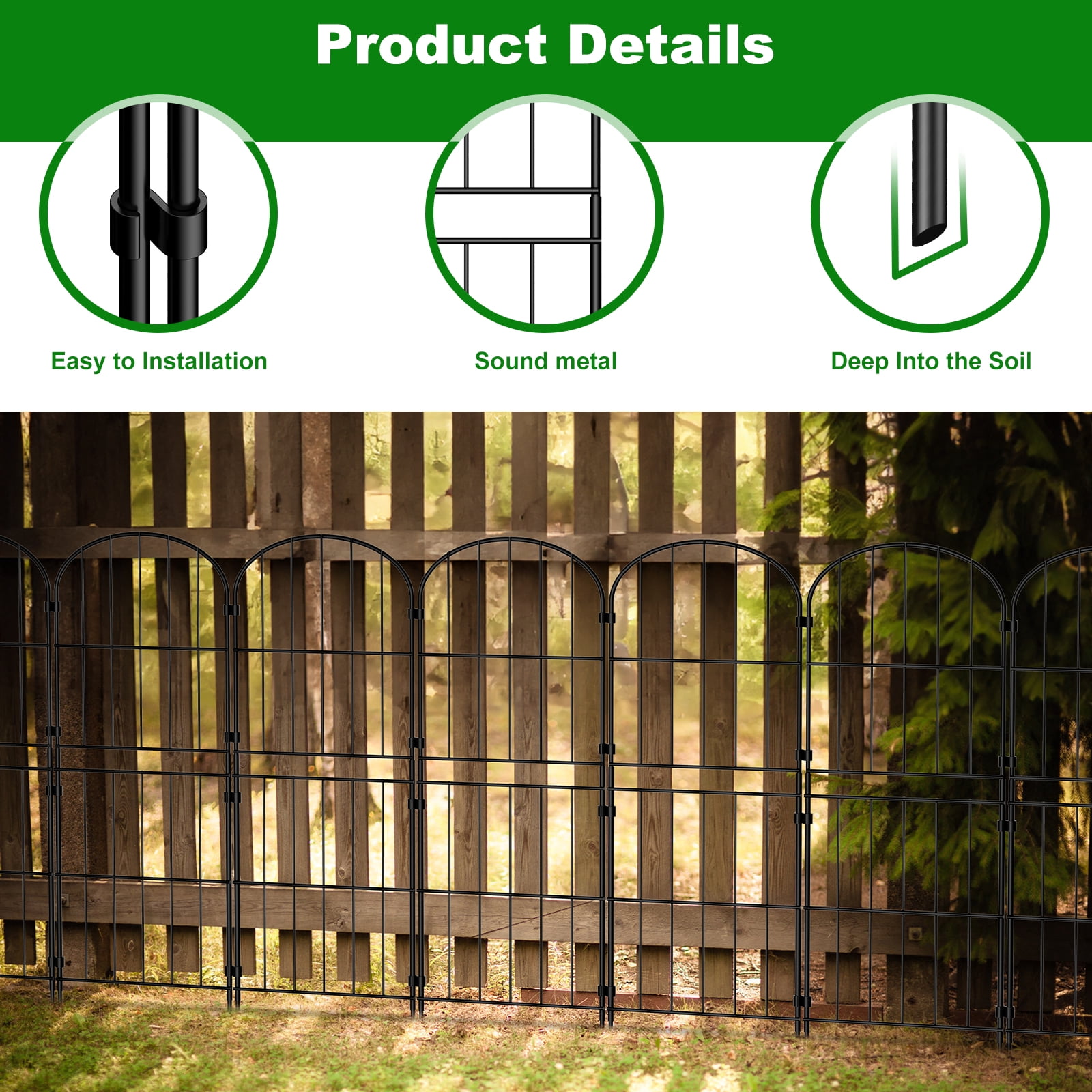 15-Pack Arched Decorative Garden Fence 15FT Total Length, 38.2in×12.6in Black Metal Animal Barrier for Yard Patio Flower Bed