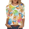 thumbnail image 4 of Ailaofu 3/4 Length Sleeve Womens Tops Casual Loose Fit Crewneck T Shirts Cute Easter Retro Print Three Quarter Length Tunic Tops, 4 of 7