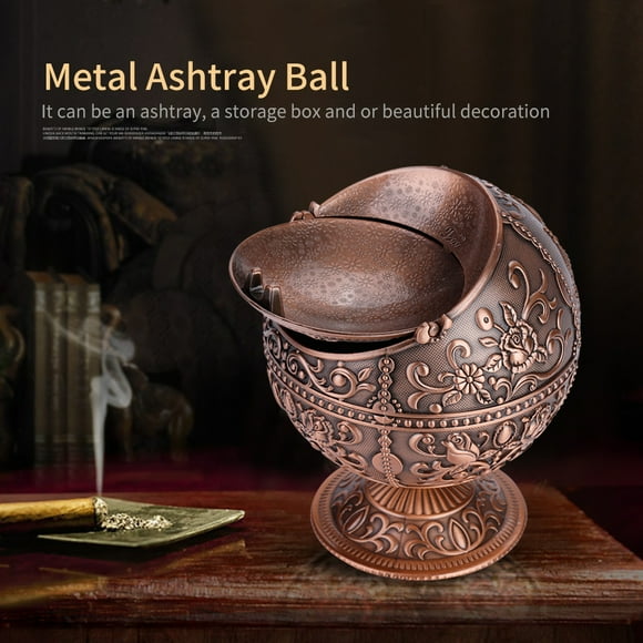 Sonew Vintage Art Craft Ashtray Metal Round Ball Stamped Pattern Gift Decoration, Ashtray Ball, Metal Ashtray Ball