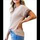 thumbnail image 2 of Camiseta de Verano para Mujer con Cuello Redondo, de Punto con Cordón y Estampado de Leopardo Albaricoque M, 2 of 9