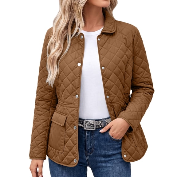 uublik Puffer Coat Women Coffee Lightweight Winter Warm Quilted Button-Up Puffer Jacket with Collar