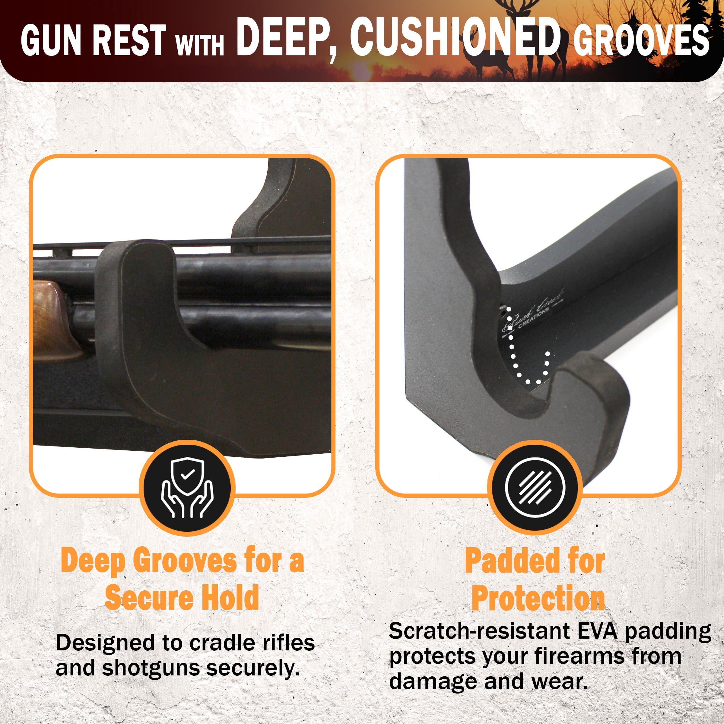 Rush Creek Creations | Indoor 1-Gun Rack for Wall for Shooting Rifles and Airsoft Shotguns, Single Gun Storage for Real Guns/Firearms, Premium Alternative for Single Gun Safe for Rifles and Pistols