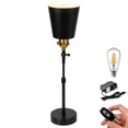 thumbnail image 5 of FSLiving Rechargeable Battery Operated LED Bedside Lamp by Remote RV Adjustable Telescoping Rod with 3-Way Socket Retro Portable Hallway Light Fixtures Book Light Macaron Black Cone Shape Shade, 5 of 9