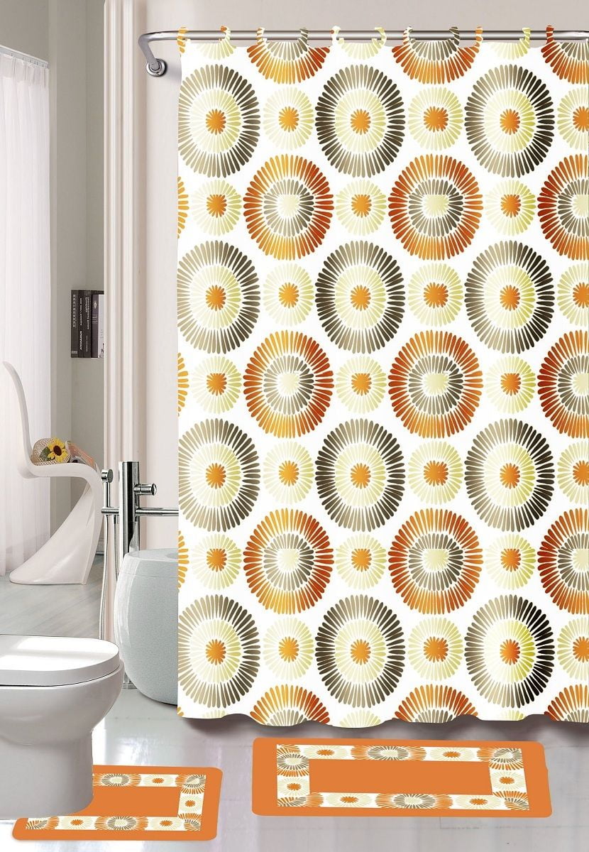 Fashion Skylar Ornage 15Piece Printed Bathroom Set Shower Curtain