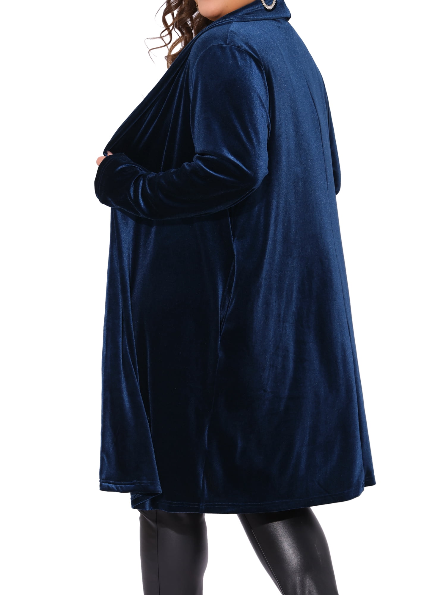 DARING DIVA Women's Plus Velvet Jackets Open Front Lightweight Long Sweaters 3X Dark Blue