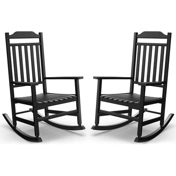 Patio Rocking Chair Outdoor Set of 2,Weather Resistant Poly Resin Oversized Porch Rocker,High Back Smooth Design,350lb Weight Capacity,Indoor Outdoor Use(2, Black)$$Garden & Patio