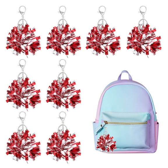 Uxcell 20 Pcs Cheer Pom Pom Keychain, Cheerleading Gift Charm Plastic Keyring Bulk for Cheerleaders Team Women Sports Events Cheer Accessory Supplies, Red/Silver Tone