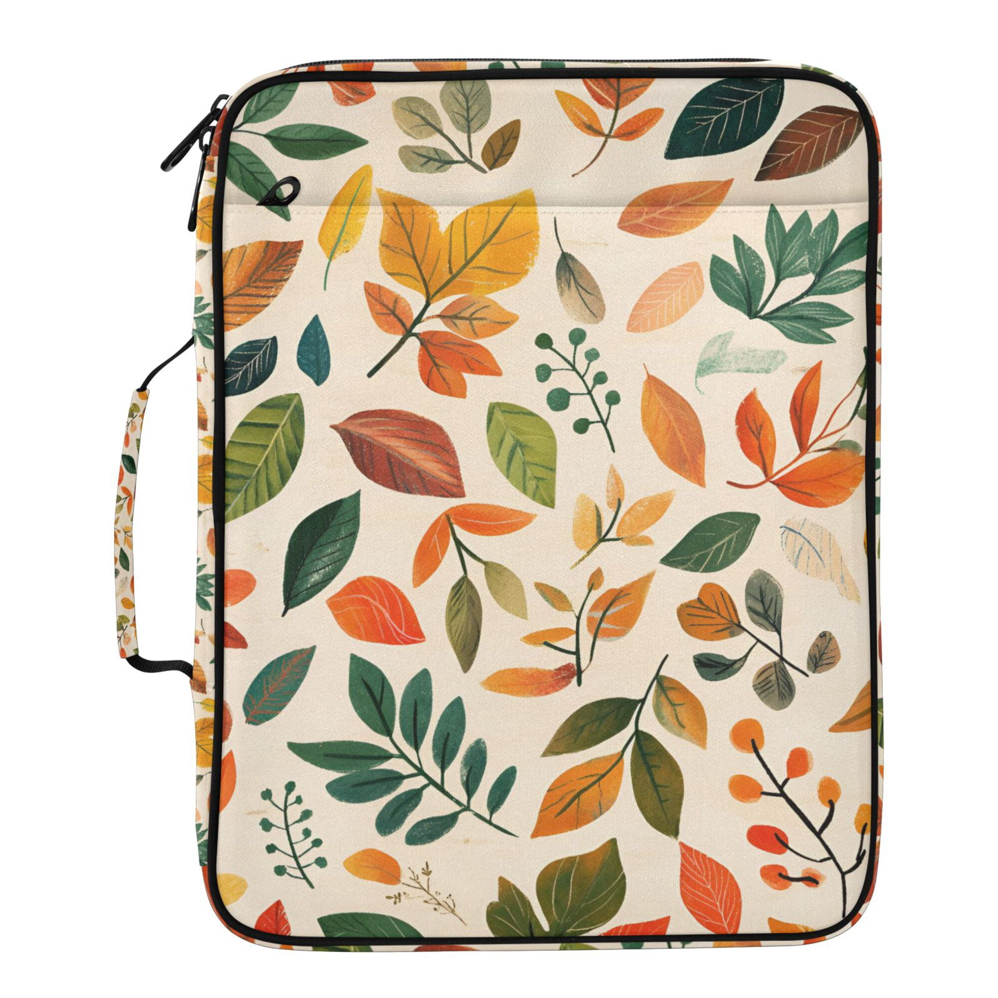 FORMRS Accordion File Folder A4 Size 7-Pocket Expanding Document Organizer Bag with 3 Ring Binder, Beige Retro Leaves