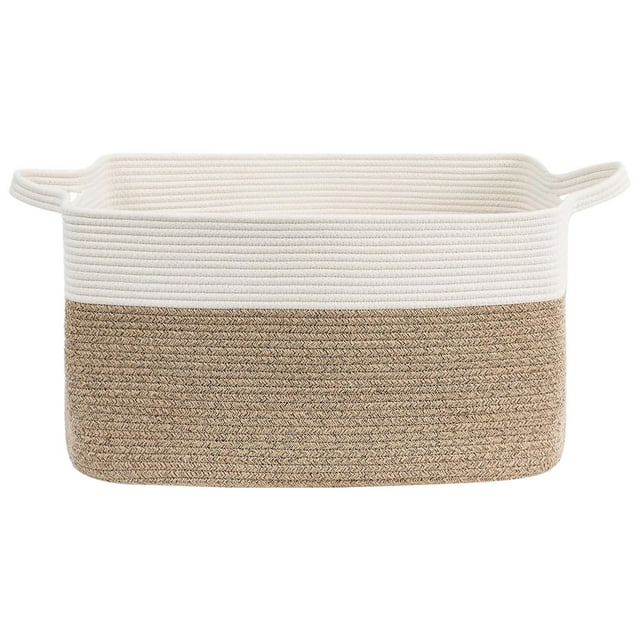 VogueV 50L Foldable Cotton Rope Basket, Rectangular Storage Hamper for Toys, Blankets & Laundry, Hidden Handles Living-Room Ready, Wrinkle-Recover Fabric, 1 Foldable Cotton Rope Storage Basket