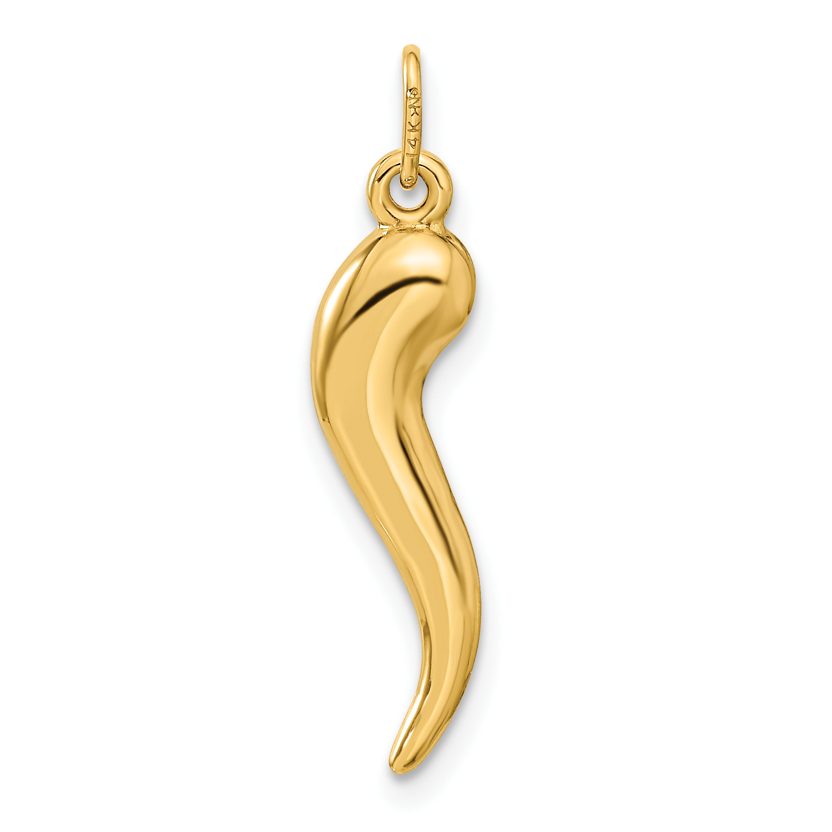 14k Real White Gold Italian Horn Pendant – Good Luck Charm, 3D, No Stone – By Ritastephens