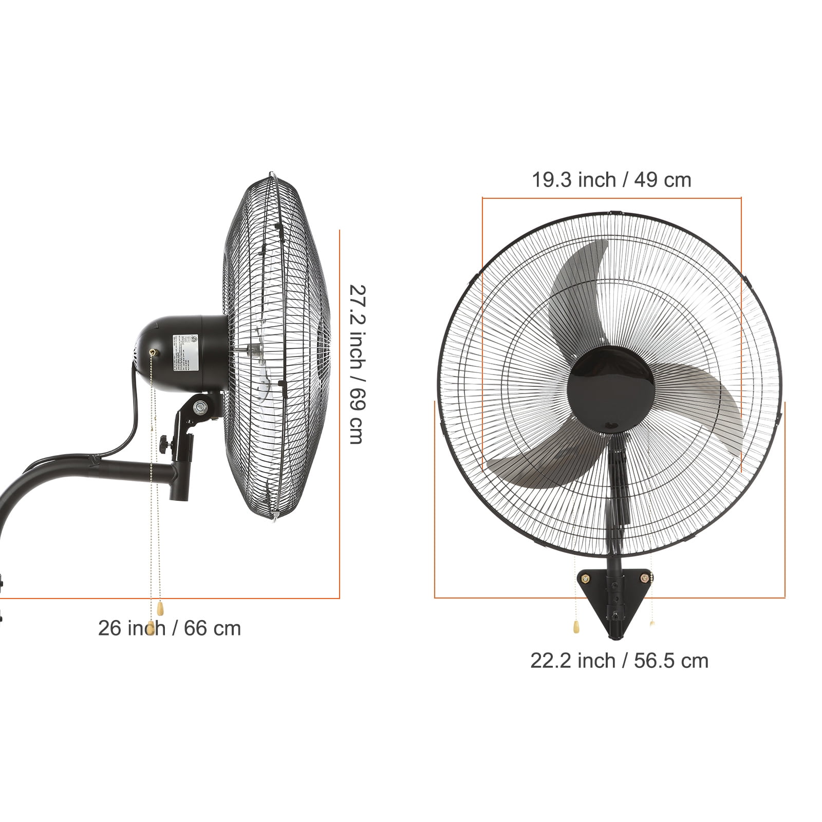 KFFKFF 20-Inch Wall Mount Fan, 3-Speed High Airflow up to 4650 CFM,  Heavy Duty Metal Industrial Fan for Commercial and Residential Use in Warehouses, Greenhouses, Workshops, and Patios, Black