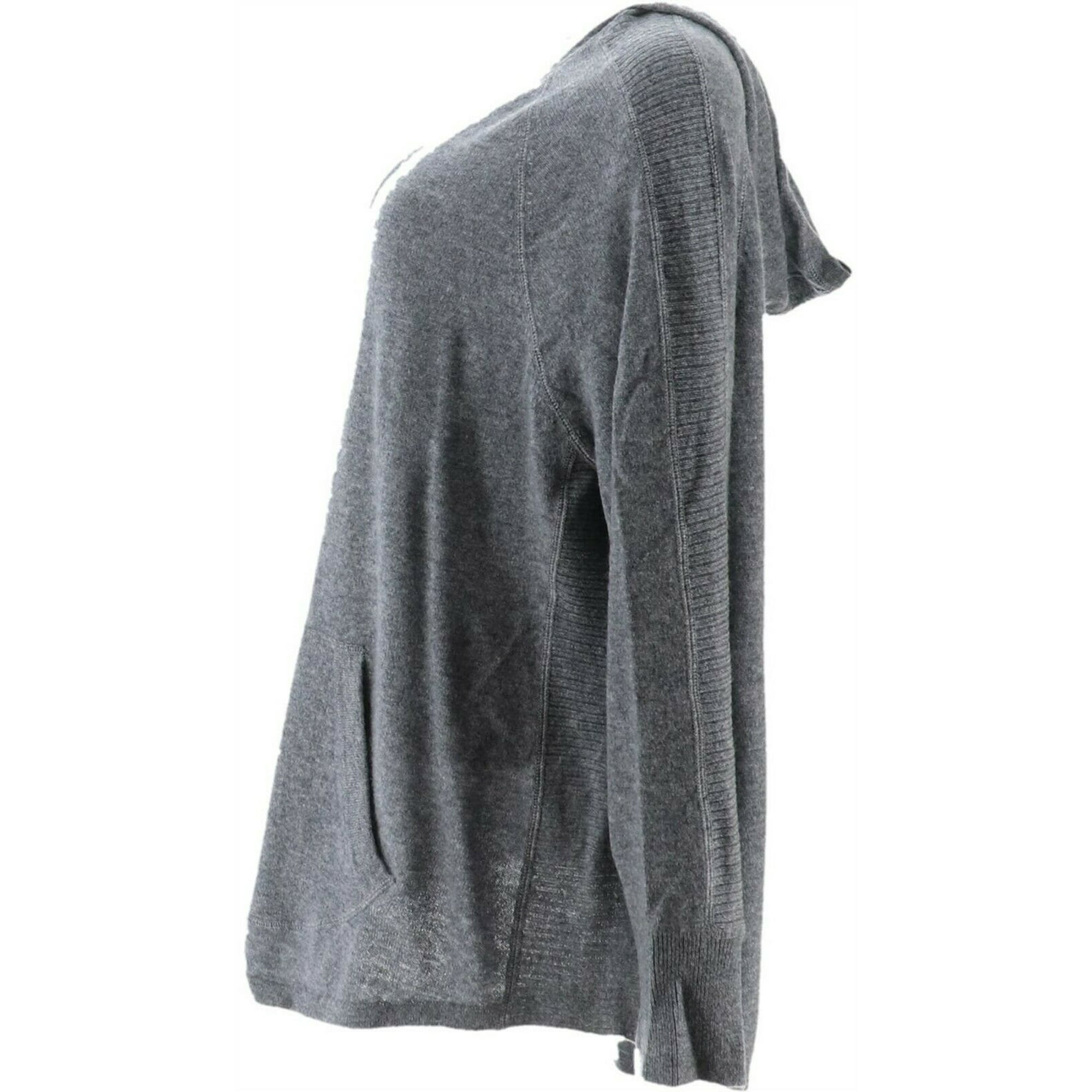 Isaac Mizrahi 2 Ply Cashmere Pullover Hoodie Pocket Heather Pewter L NEW A343872 Walmart