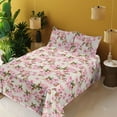 thumbnail image 2 of Ambesonne Cherry Blossom Fitted & Flat Sheet with Shams 4 Pcs Set, Bohemian Spring Art, King, Pale Pink Fawn Cream, 2 of 5