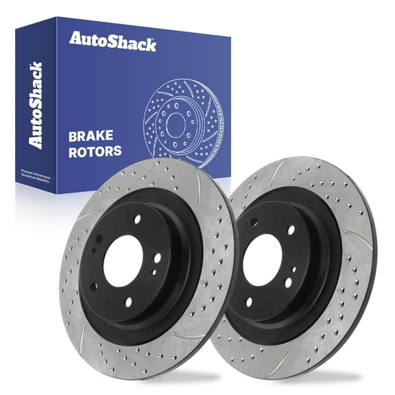 AutoShack 11.89" (302 mm) Rear Solid Drilled & Slotted Brake Rotors E-Coated | Replacement for 2013-2024 Mitsubishi Outlander Sport 2014-2020 Mitsubishi Outlander | 2-PC Set | ShadowGuard