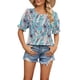 thumbnail image 1 of Mujer Cuello Redondo Manga Volantes Top Estampado Floral Camisa Suelta De Manga Corta Jersey Top Flor Verde XXL, 1 of 8