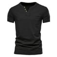 thumbnail image 2 of SROBPTY Mens Summer Shirts, Short Sleeve T Shirts for Men, Mens Fashion Casual Solid Button V Neck Short Sleeve Shirts with Pocket Black,XXL, 2 of 4