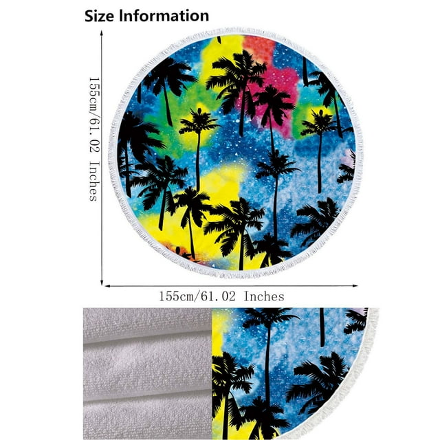 Sandproof Beach Blanket Lightweight Round Printed Microfiber Beach Towel Super Lightweight Colorful Bath Towel Sandproof Beach Blanket Beach Mat Multi-Purpose Towel for Travel Swimming Pool