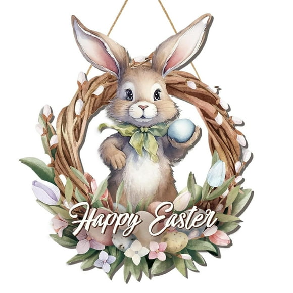 Home Decor Clearance Easter Bunny Welcome Door Sign Easter Bunny Door Wreath Easter Wooden Door Decorations Easter Hanging Plaque Bunny Rabbit Sign With Bow For Garden Spring Decor, Gray