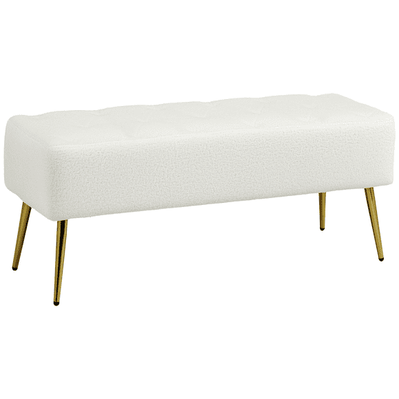 HOMCOM Tufted End of Bed Bench, Lamb's Wool Upholstered Bedroom Bench