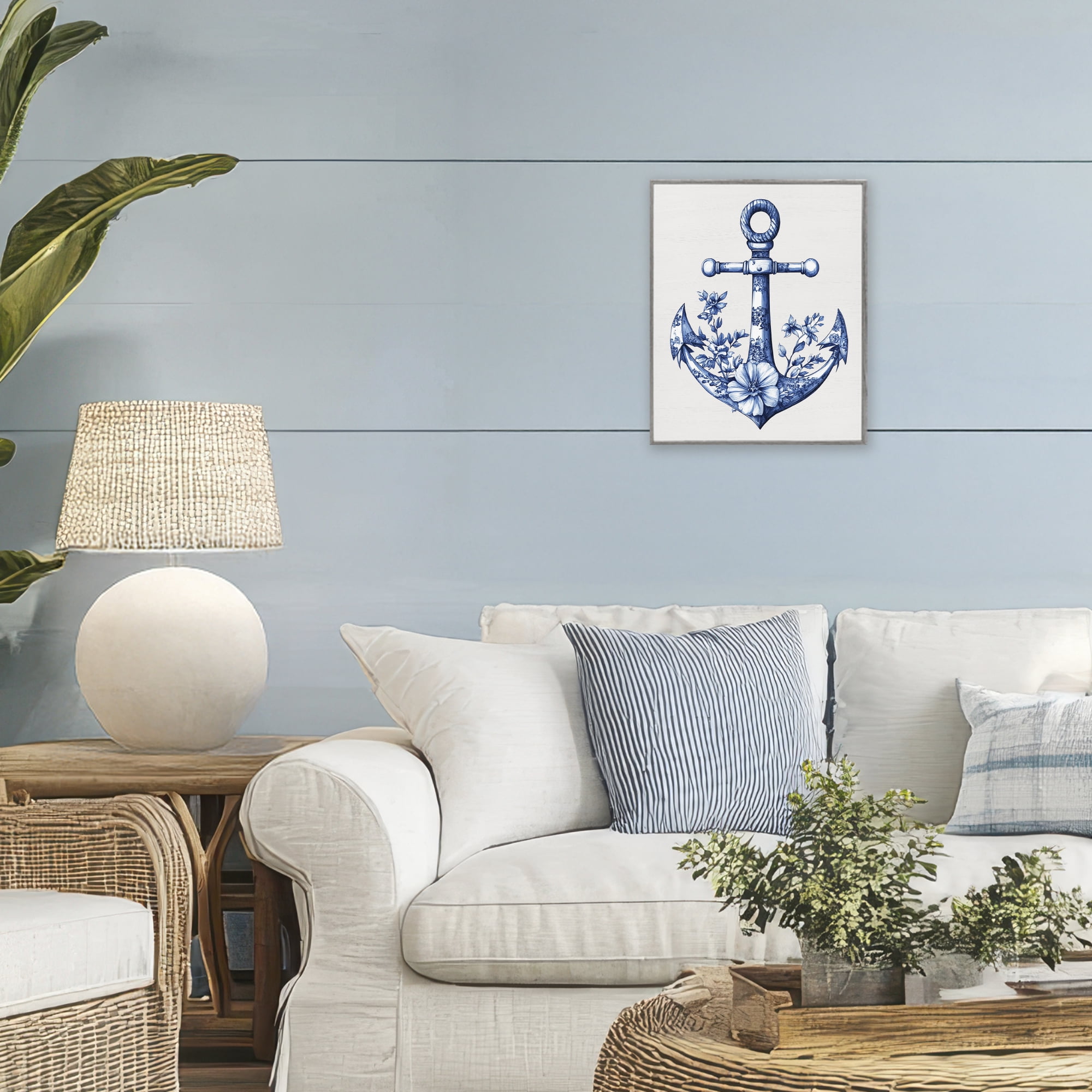 Toile Patterned Anchor Gray Framed Giclee Art, design by Lettered and Lined