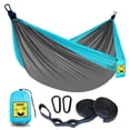 thumbnail image 1 of SZHLUX Hamaca para Acampar Hamacas portátiles Dobles e Individuales con 2 Correas para árboles y Bolsa de Transporte Adjunta, Ideal para Exteriores, Interiores, Playa, Camping, Gris Claro/Azul Cielo, 1 of 5