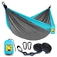 thumbnail image 1 of SZHLUX Hamaca para Acampar Hamacas portátiles Dobles e Individuales con 2 Correas para árboles y Bolsa de Transporte Adjunta, Ideal para Exteriores, Interiores, Playa, Camping, Gris Claro/Azul Cielo, 1 of 5
