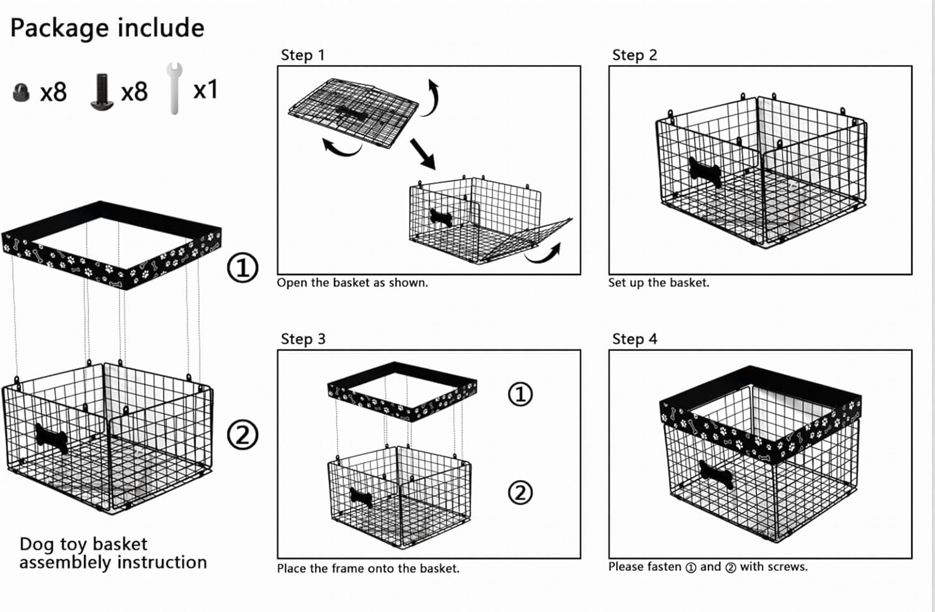 Brabtod Chew-Proof Dog Toy Organizer, Large Metal Wire Folding Storage Basket, Pet Toy Box with Durable Construction - Black