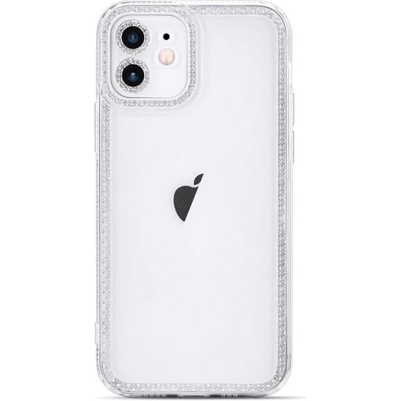 for iPhone 12 Case Cute Clear Bling Crystal Diamond Phone Case, with Sparkle Camera Len Protector Soft TPU Cover Case for Women Girls, Clear