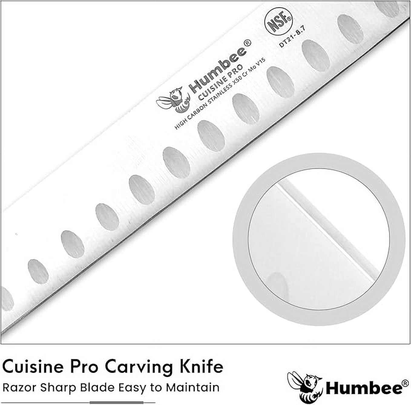 Humbee Chef Carving Knife 8-Inch with Granton Edge for Turkey Ham Meat Slicing and cutting NSF Certified DT-21 Series, Black